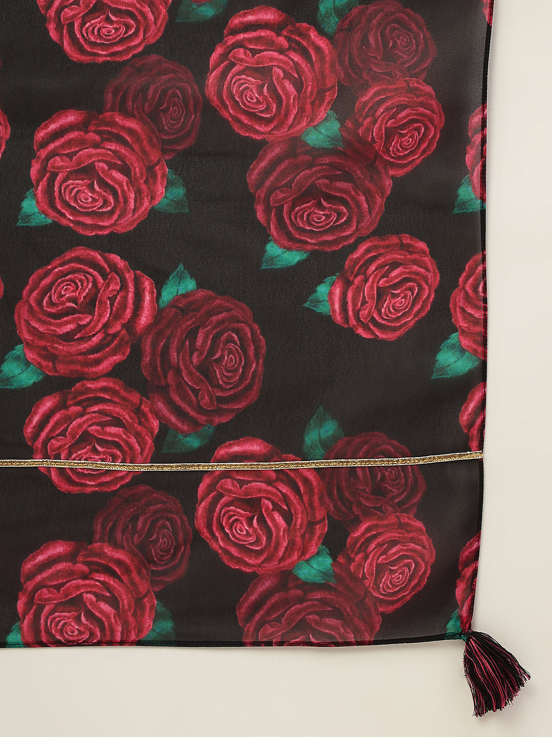 FIORRA Women's Black Crepe Straight Kurta with Palazzo and Dupatta