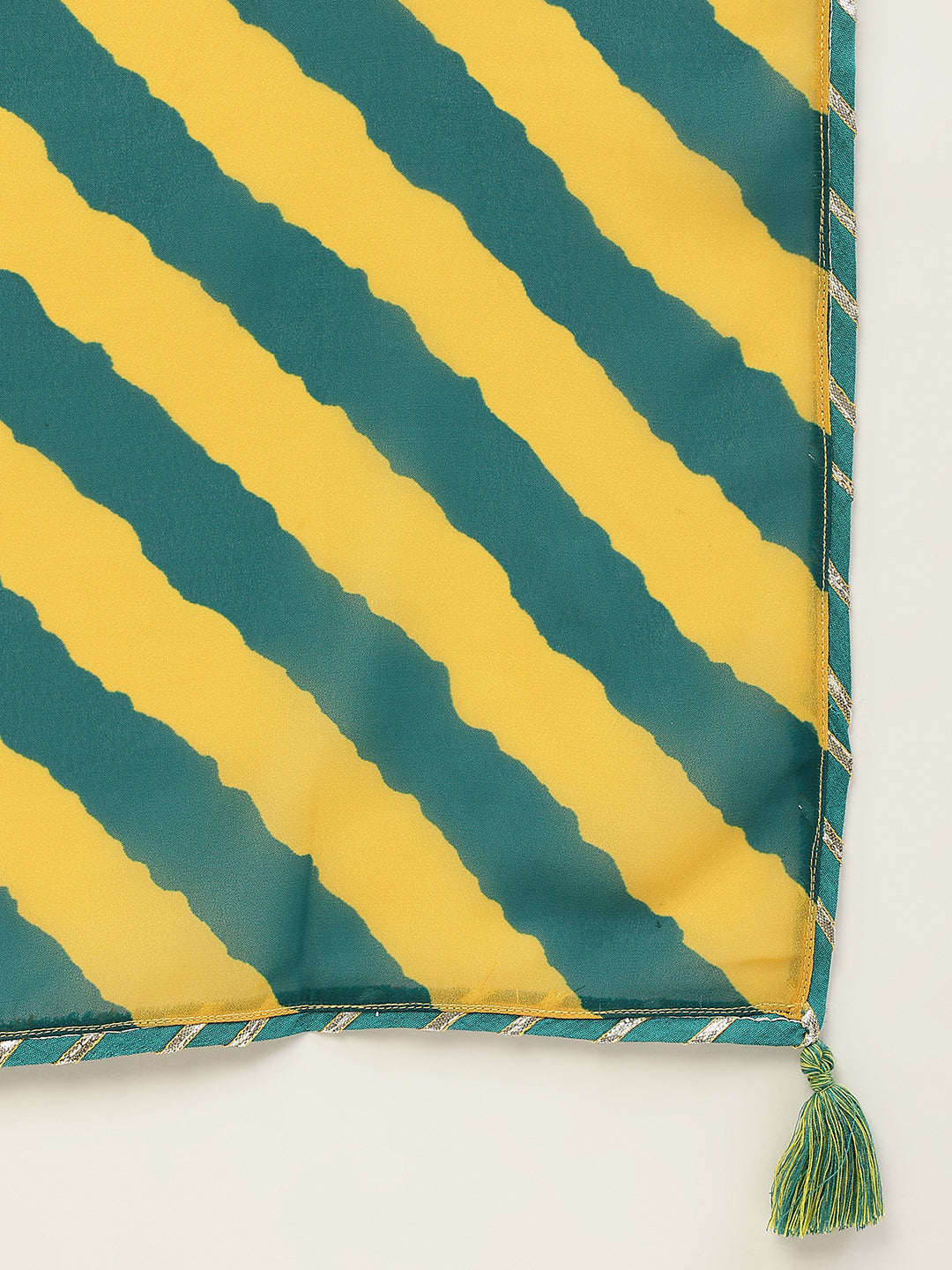 FIORRA Women's Teal Green Crepe Gathered Flared Kurta with Pant and Dupatta