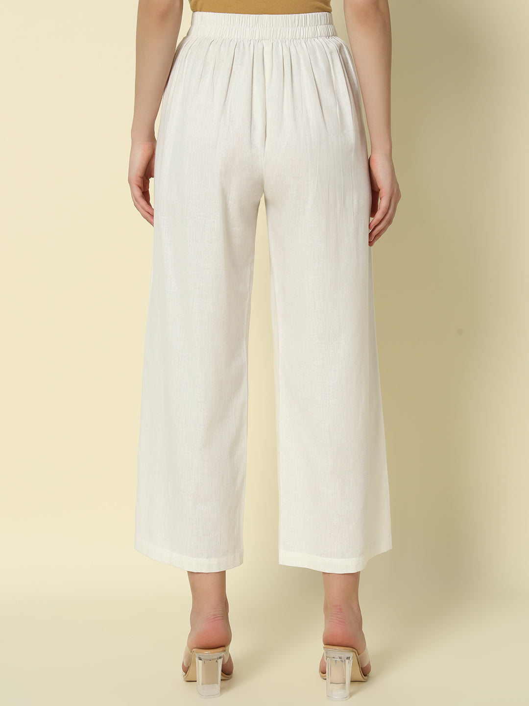 FIORRA Women's Off White Cotton Solid Palazzo