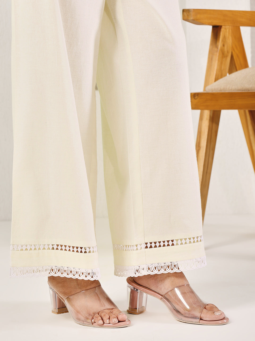 FIORRA Women's Off-White Cotton Solid Palazzo