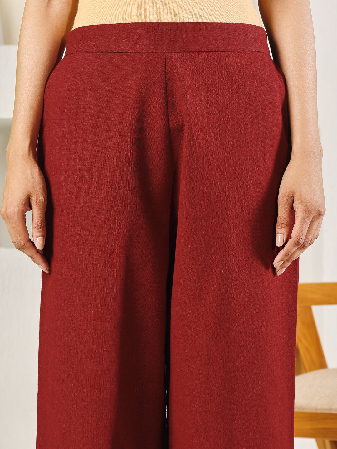 FIORRA Women's Maroon Cotton Solid Palazzo