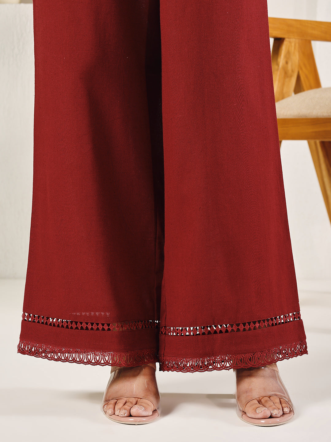 FIORRA Women's Maroon Cotton Solid Palazzo