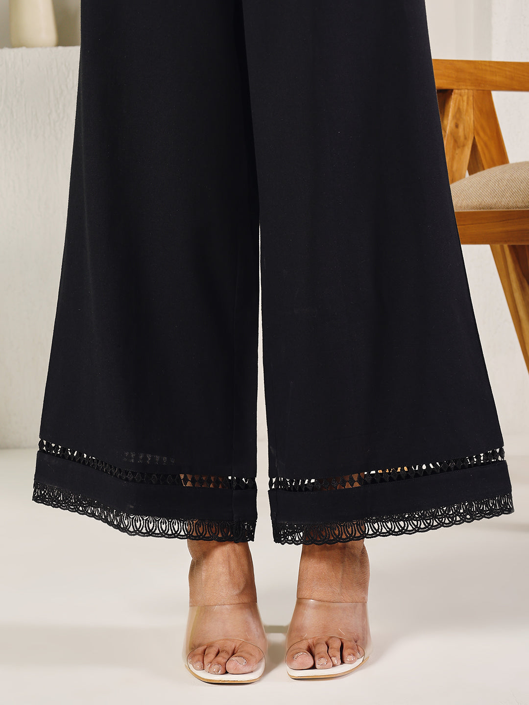 FIORRA Women's Black Cotton Solid Palazzo