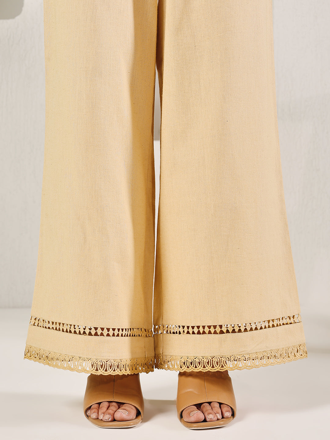 FIORRA Women's Beige Cotton Solid Palazzo