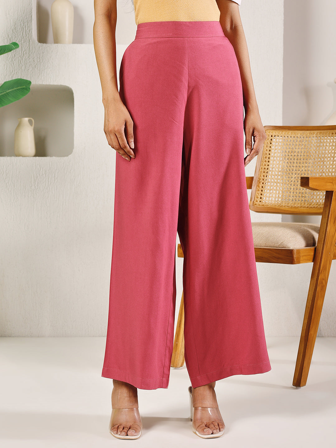 FIORRA Women's Pink Rayon Solid Palazzo