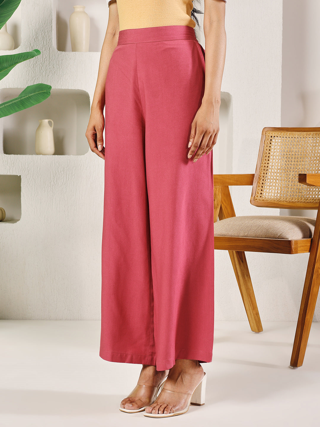 FIORRA Women's Pink Rayon Solid Palazzo