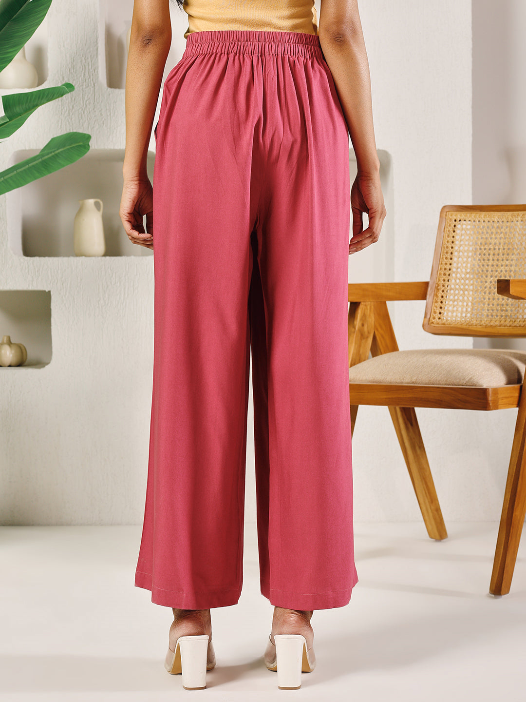 FIORRA Women's Pink Rayon Solid Palazzo