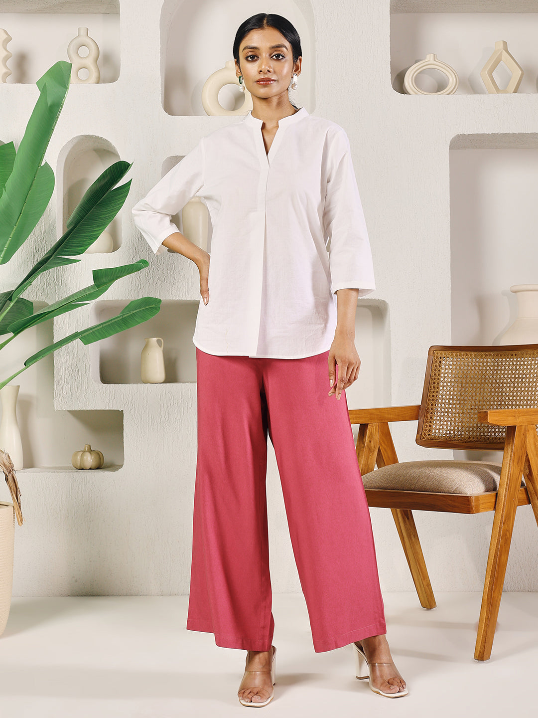 FIORRA Women's Pink Rayon Solid Palazzo