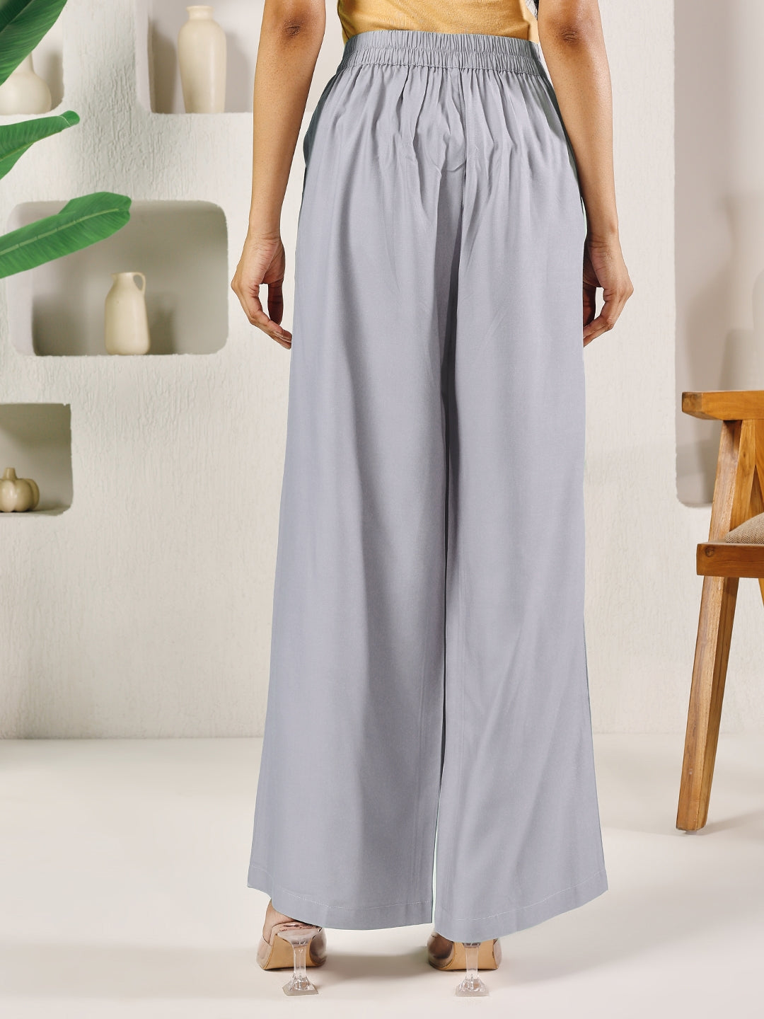 FIORRA Women's Light Grey Rayon Solid Palazzo