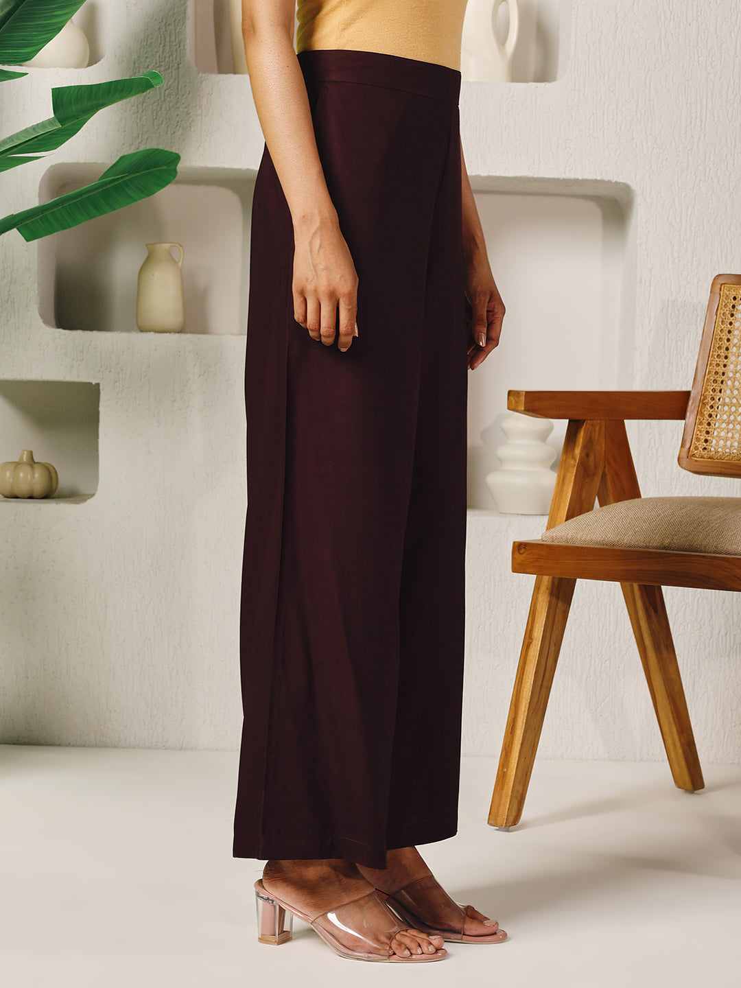 FIORRA Women's Brown Rayon Solid Palazzo