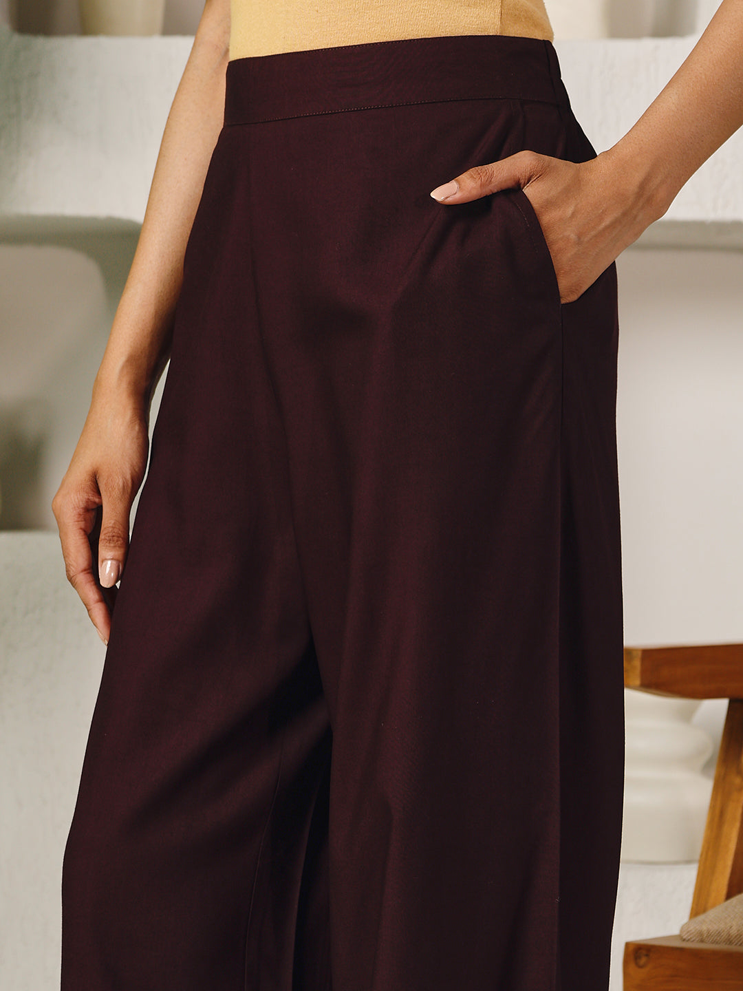 FIORRA Women's Brown Rayon Solid Palazzo