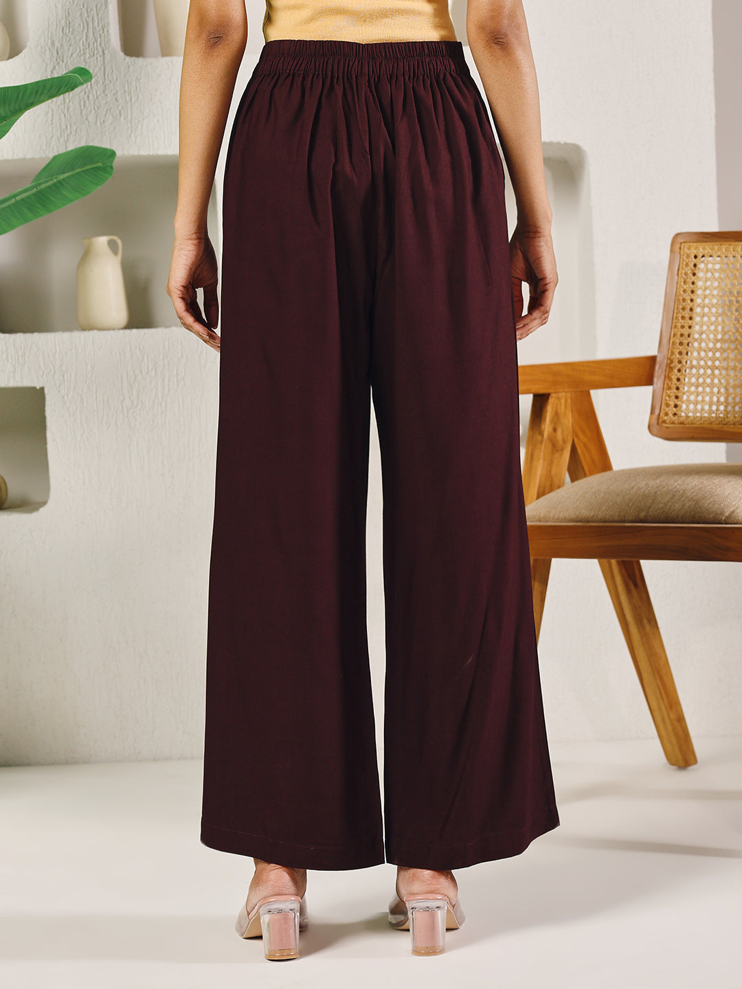 FIORRA Women's Brown Rayon Solid Palazzo