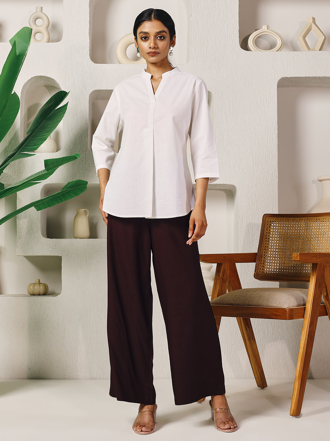 FIORRA Women's Brown Rayon Solid Palazzo