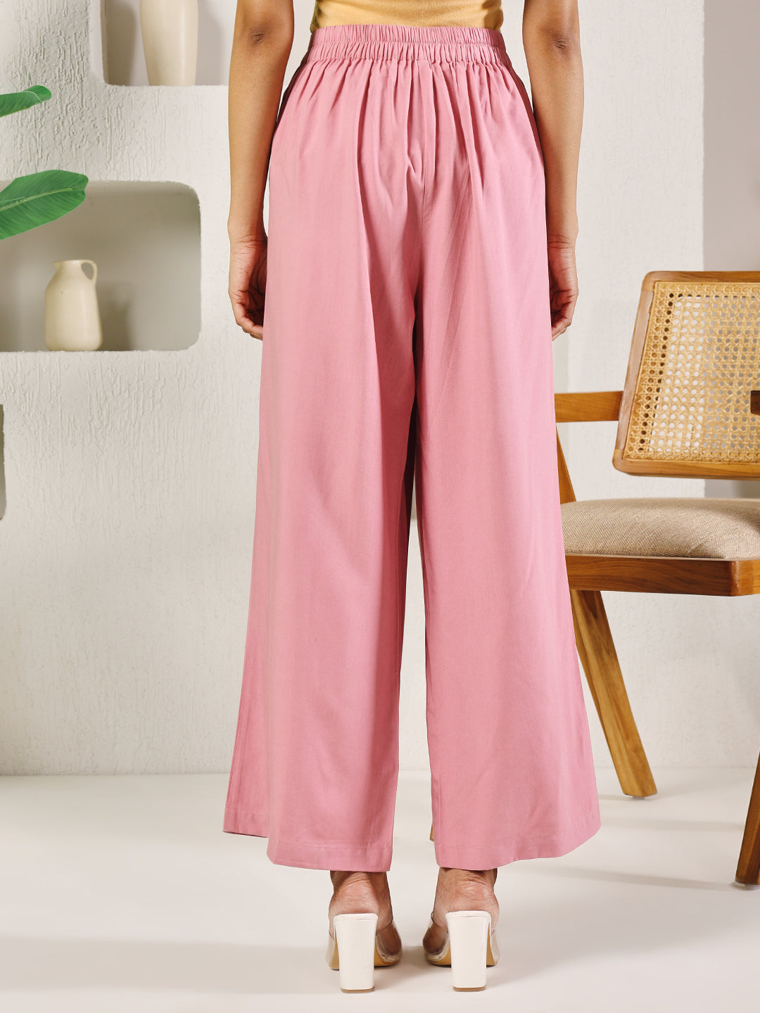 FIORRA Women's Light Pink Rayon Solid Palazzo