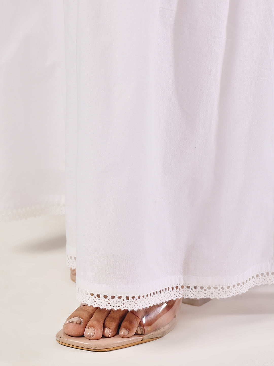 FIORRA Women's White Cotton Tiered Maxi Skirt