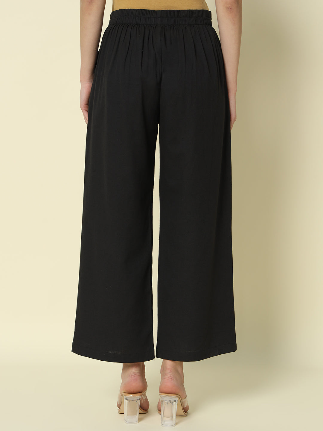 FIORRA Women's Black Cotton Solid Palazzo