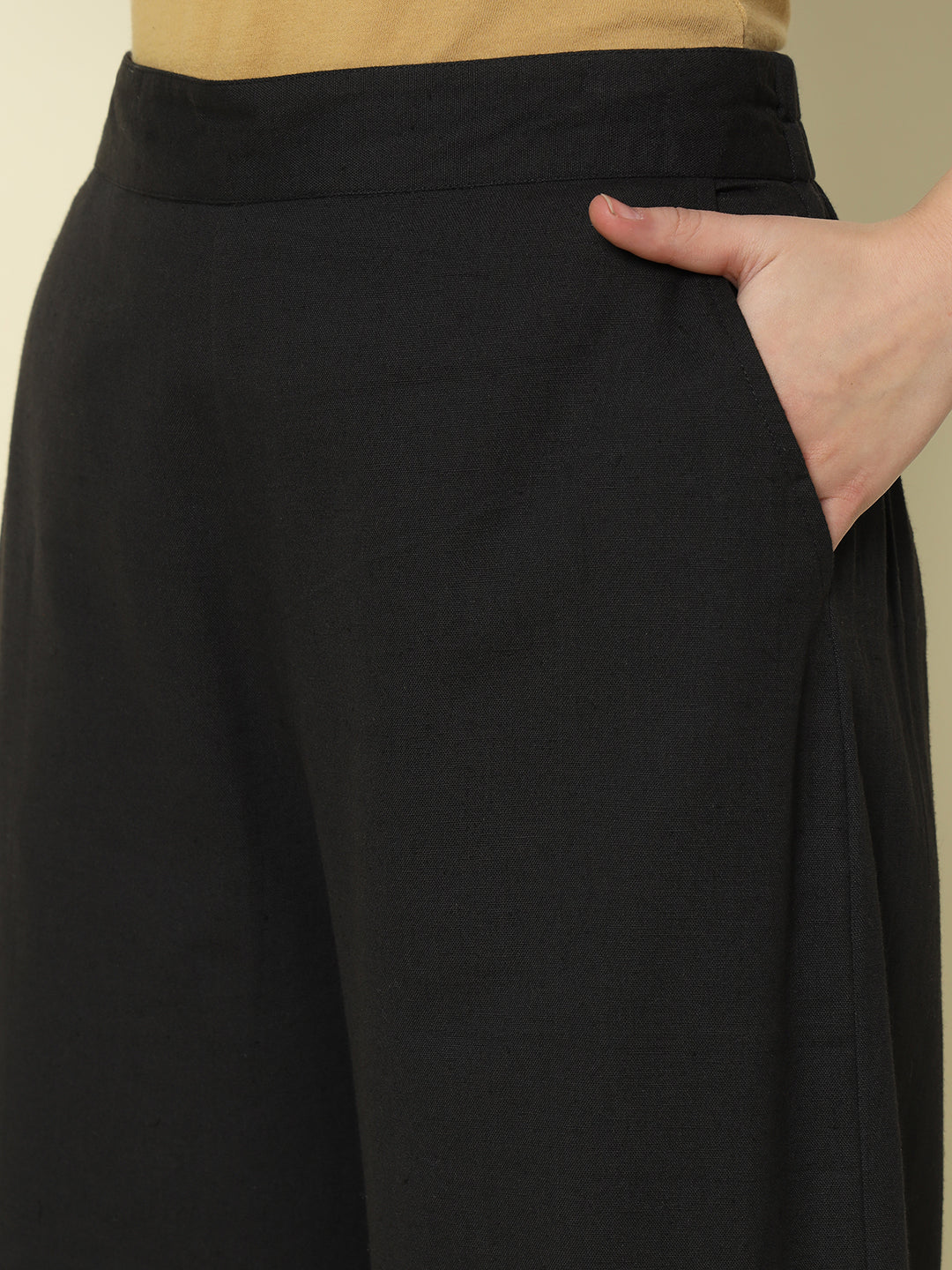 FIORRA Women's Black Cotton Solid Palazzo