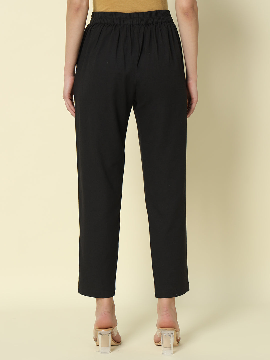 FIORRA Women's Black Cotton Solid Pant