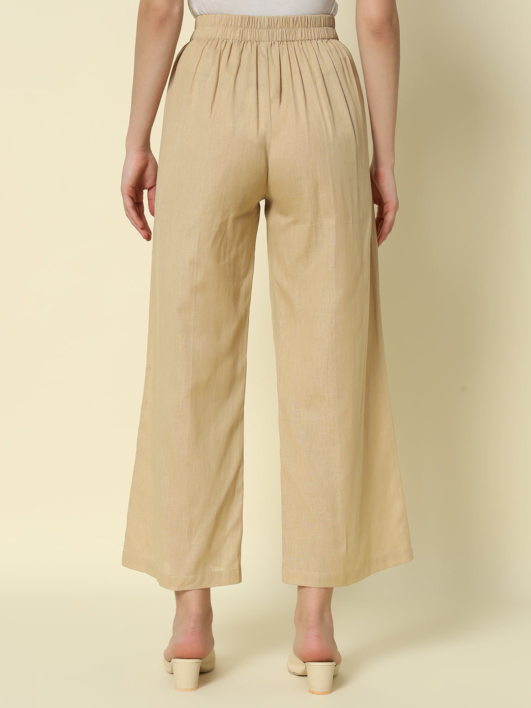 FIORRA Women's Beige Cotton Solid Palazzo