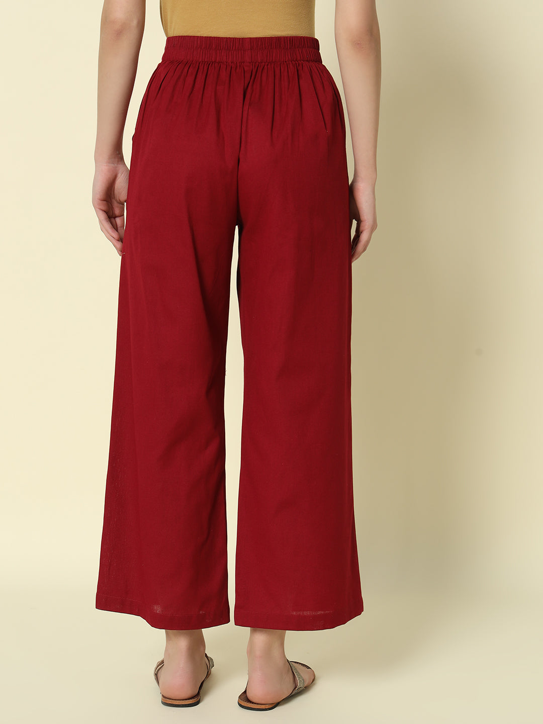 FIORRA Women's Maroon Cotton Solid Palazzo