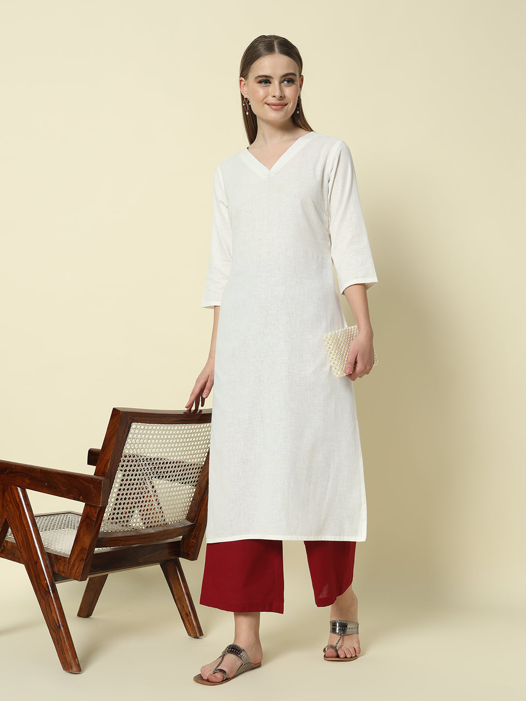 FIORRA Women's Maroon Cotton Solid Palazzo