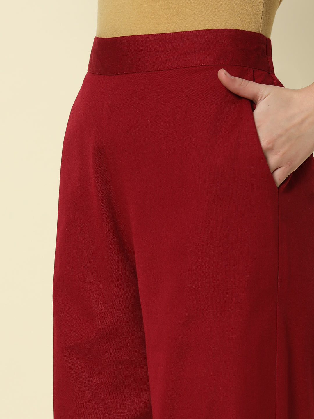 FIORRA Women's Maroon Cotton Solid Palazzo