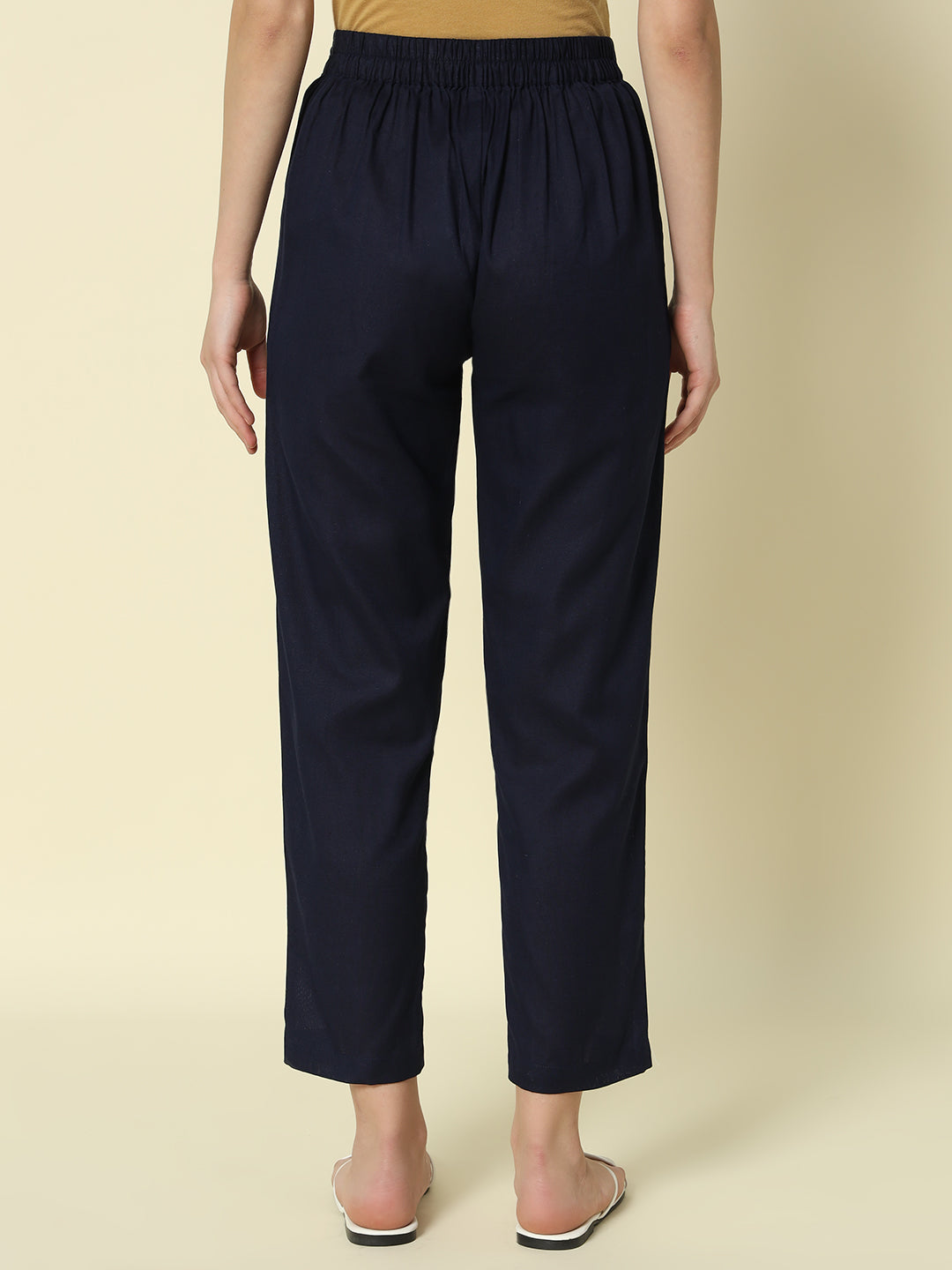 FIORRA Women's Navy blue Cotton Solid Pant