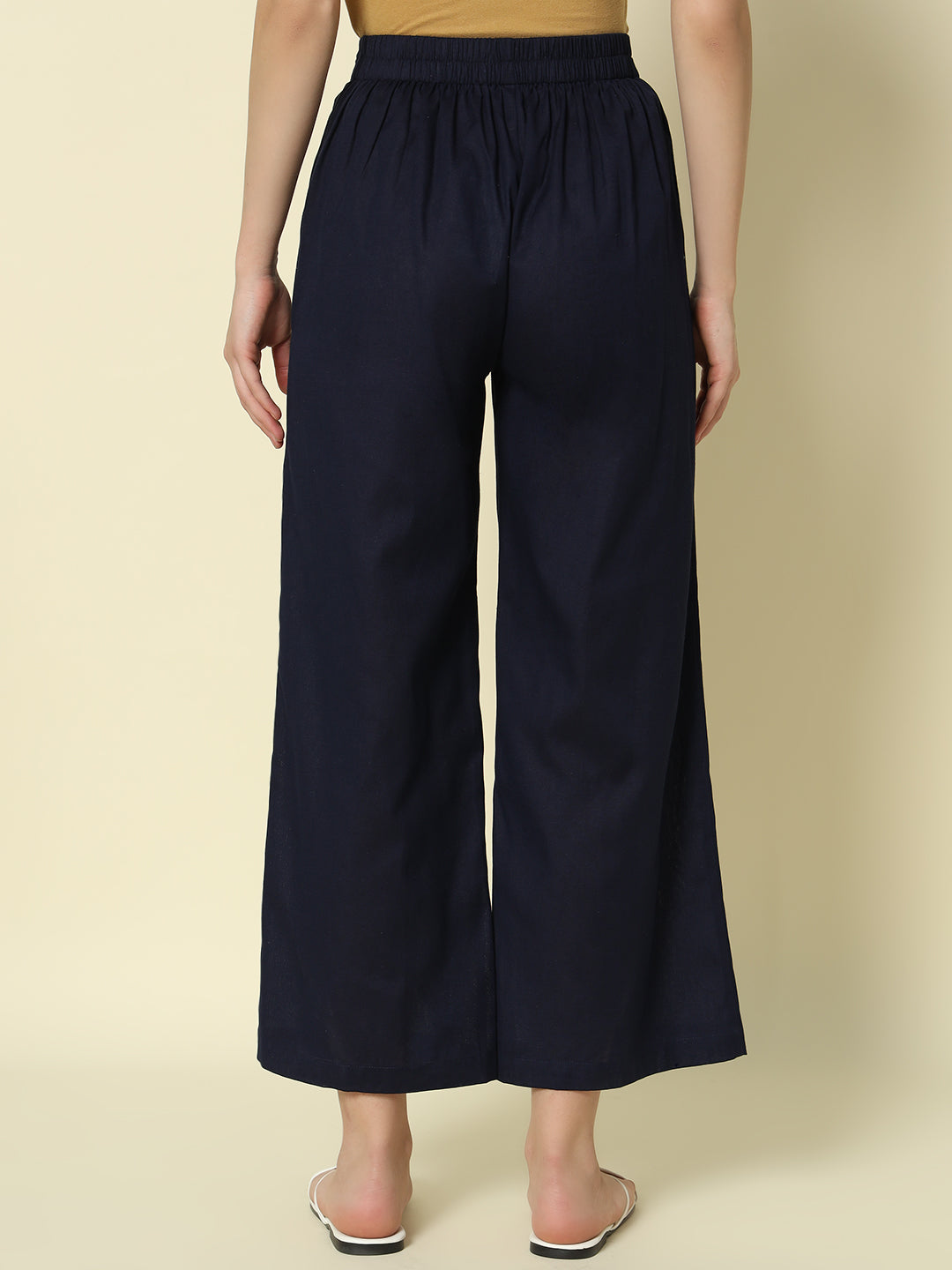 FIORRA Women's Navy blue Cotton Solid Palazzo