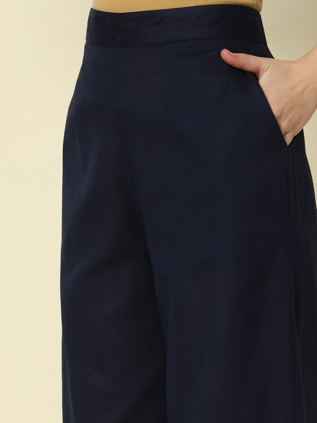 FIORRA Women's Navy blue Cotton Solid Palazzo