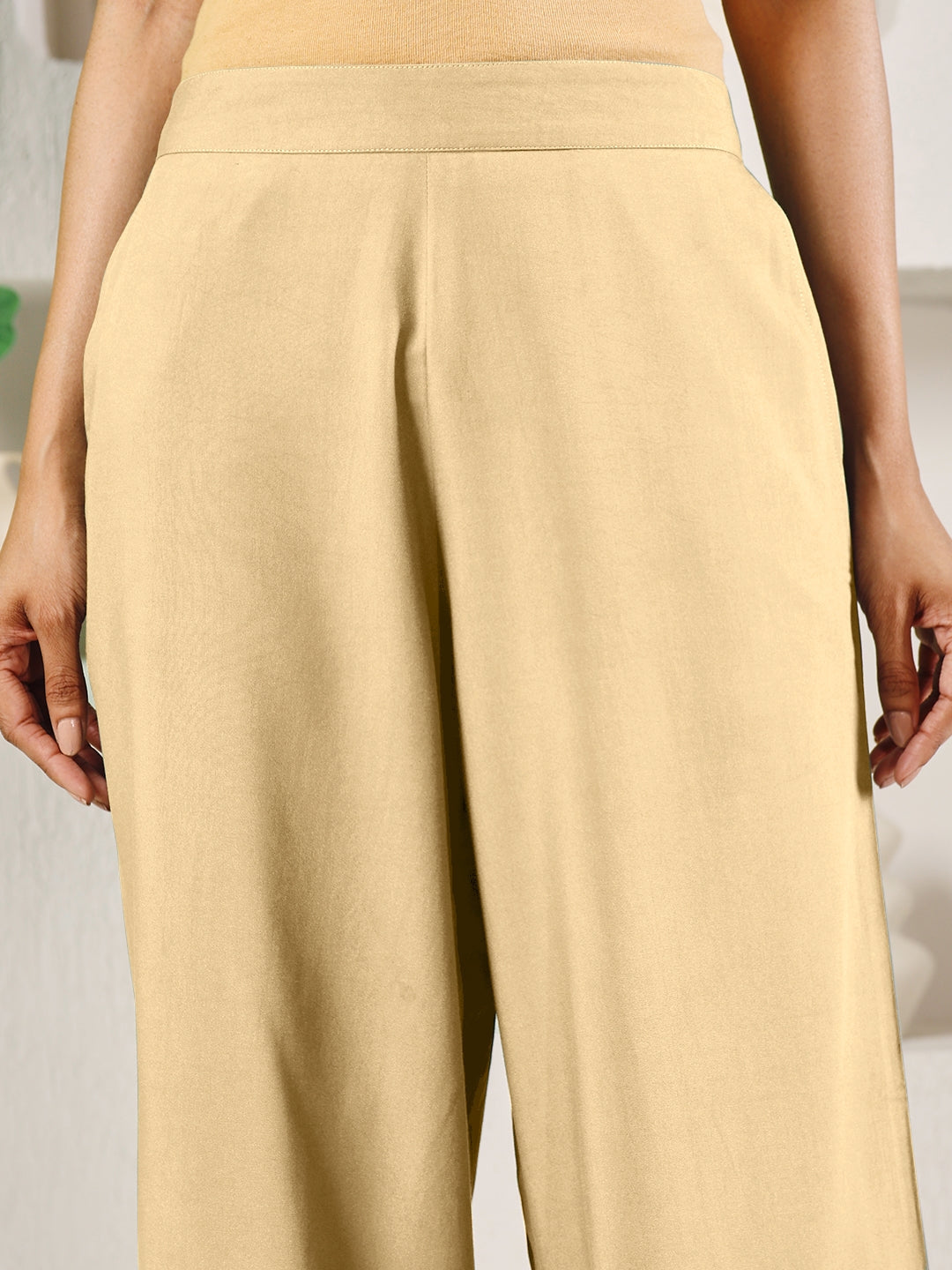 FIORRA Women's Beige Solid Rayon Straight Palazzo