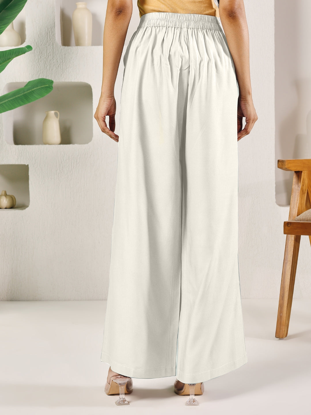 FIORRA Women's Off-White Solid Rayon Palazzo