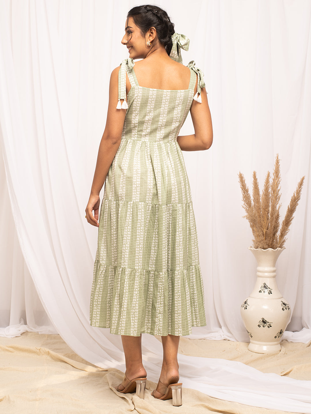 FIORRA Women's Green Cotton Printed  Dress