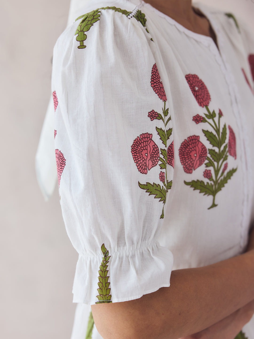 FIORRA Women's Off-White Floral Printed Cotton Midi Dress