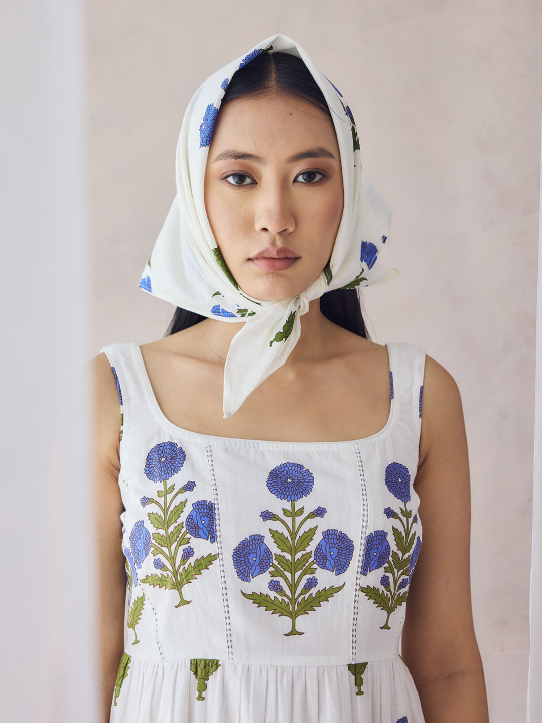 FIORRA Women's Off-White Floral Printed Cotton Maxi Dress