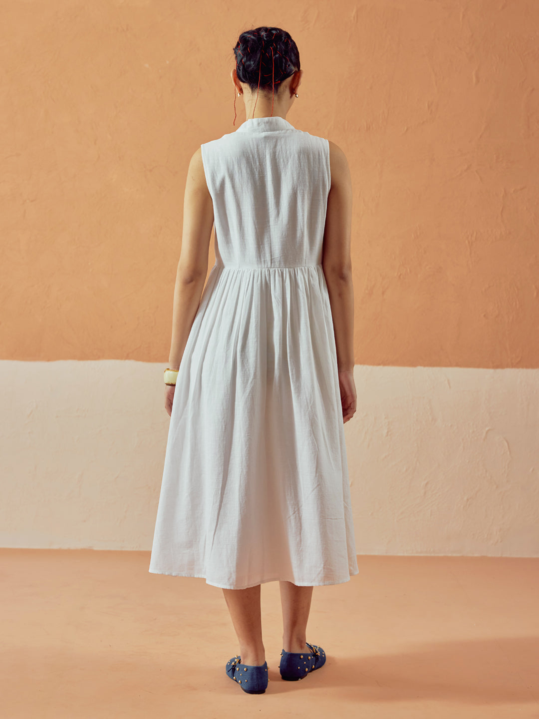 FIORRA Women's White Solid Linen Maxi Dress