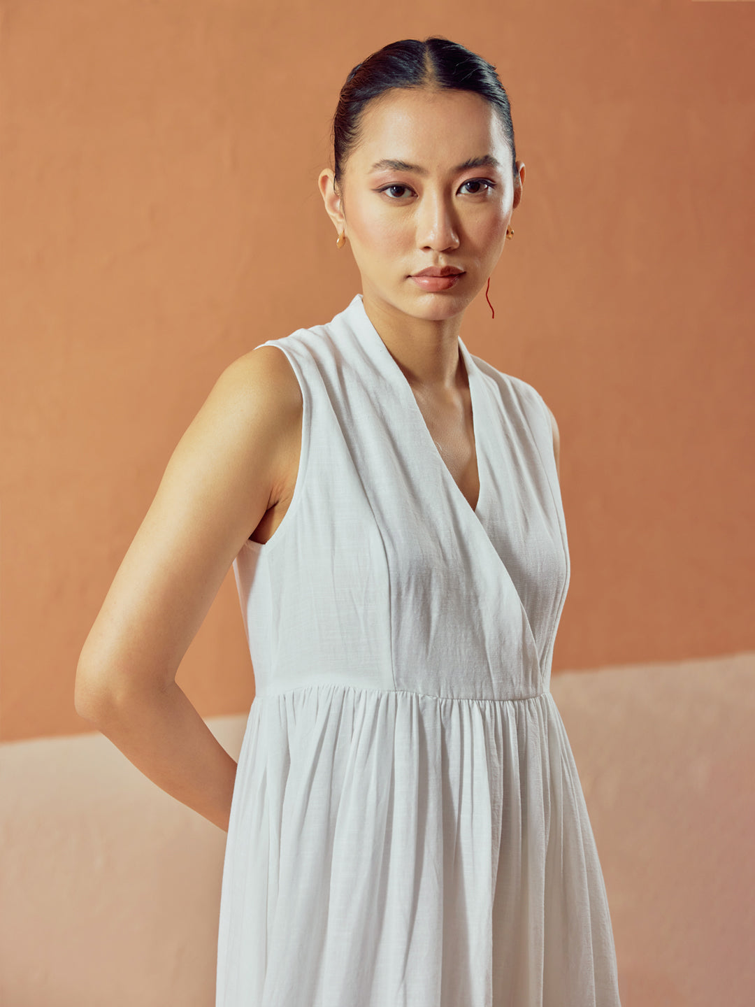 FIORRA Women's White Solid Linen Maxi Dress