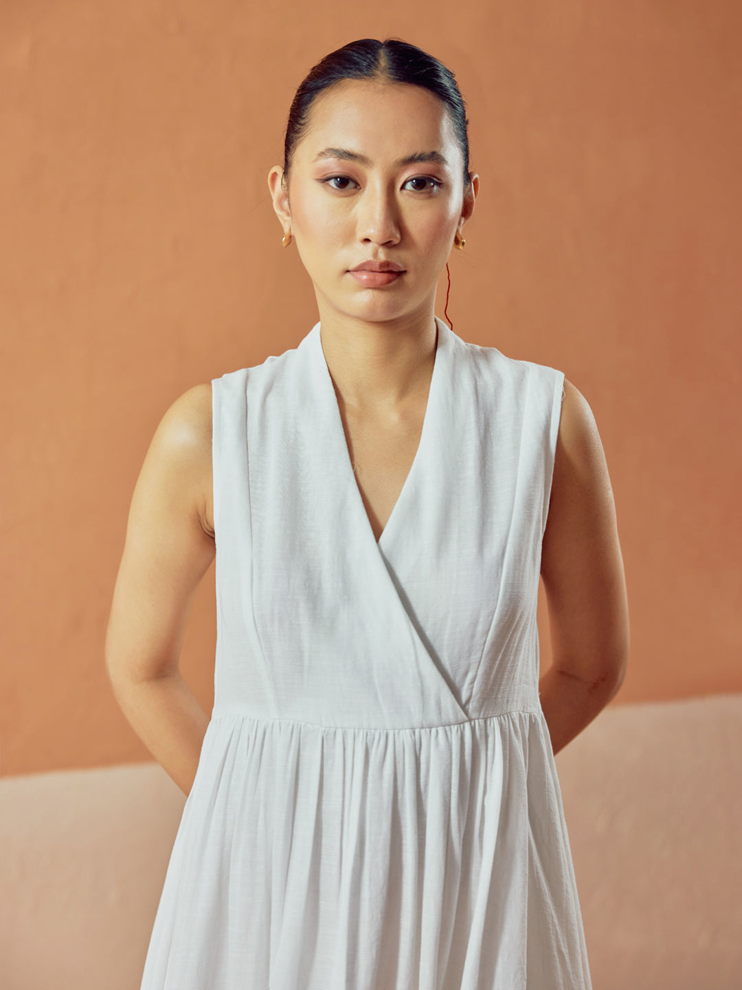 FIORRA Women's White Solid Linen Maxi Dress