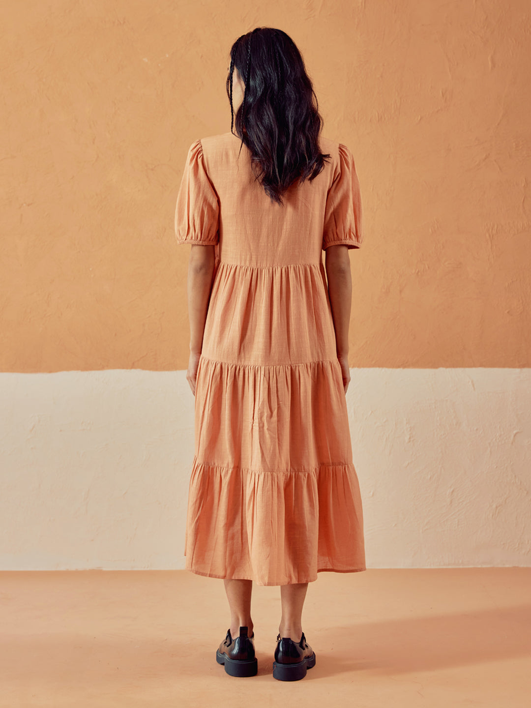 FIORRA Women's Orange Solid Linen Maxi Dress