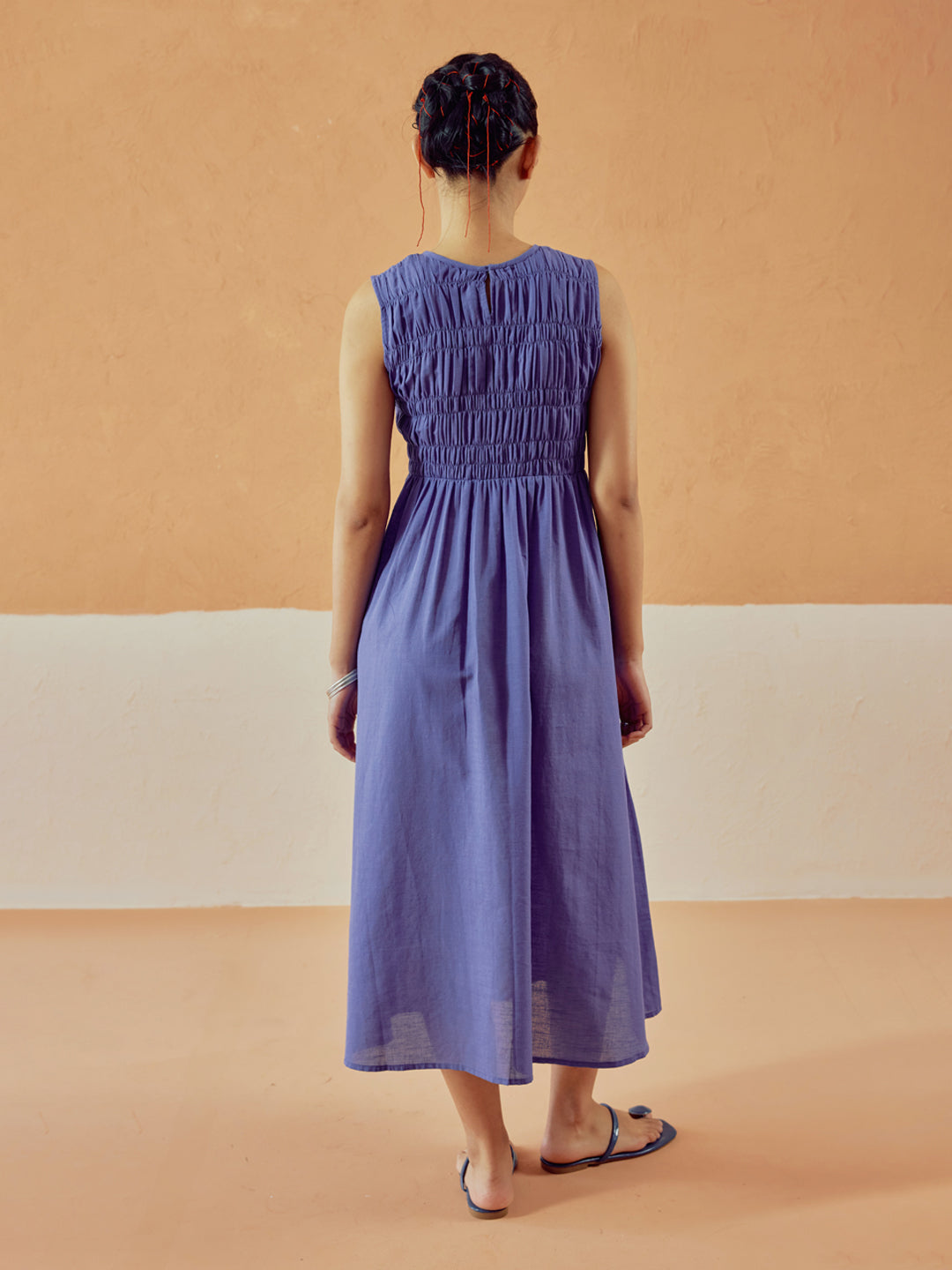 FIORRA Women's Lavender Solid Linen Midi Dress