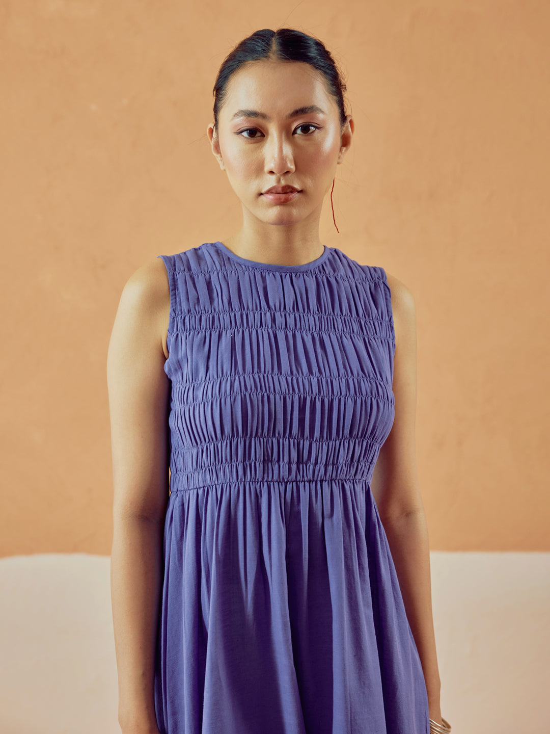 FIORRA Women's Lavender Solid Linen Midi Dress