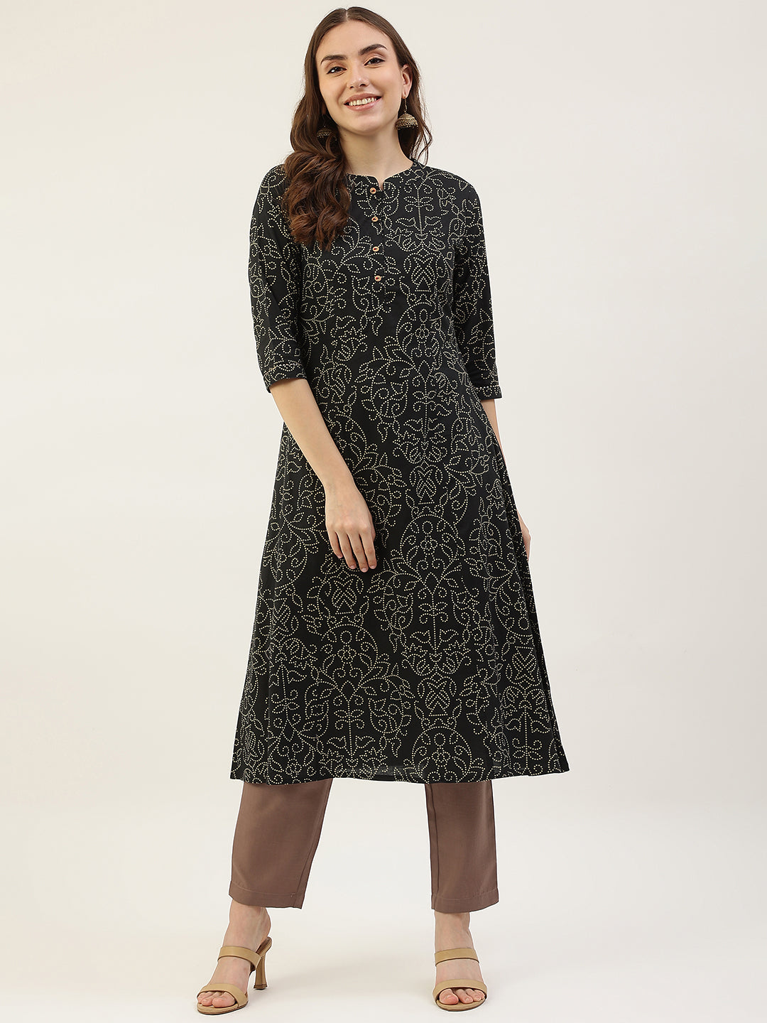 FIORRA Women's Floral Printed Blue Cotton Kaftan