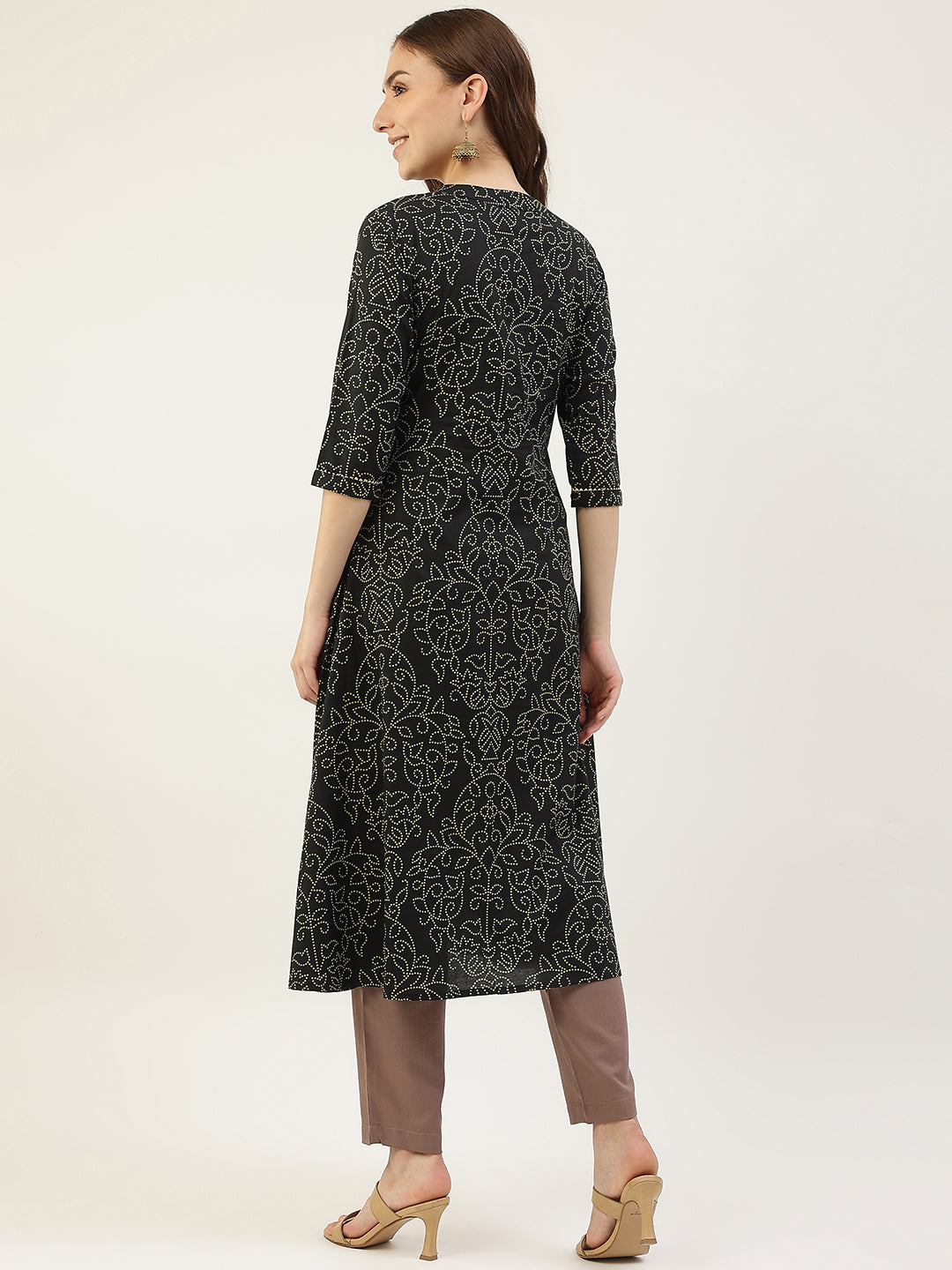 FIORRA Women's Floral Printed Blue Cotton Kaftan