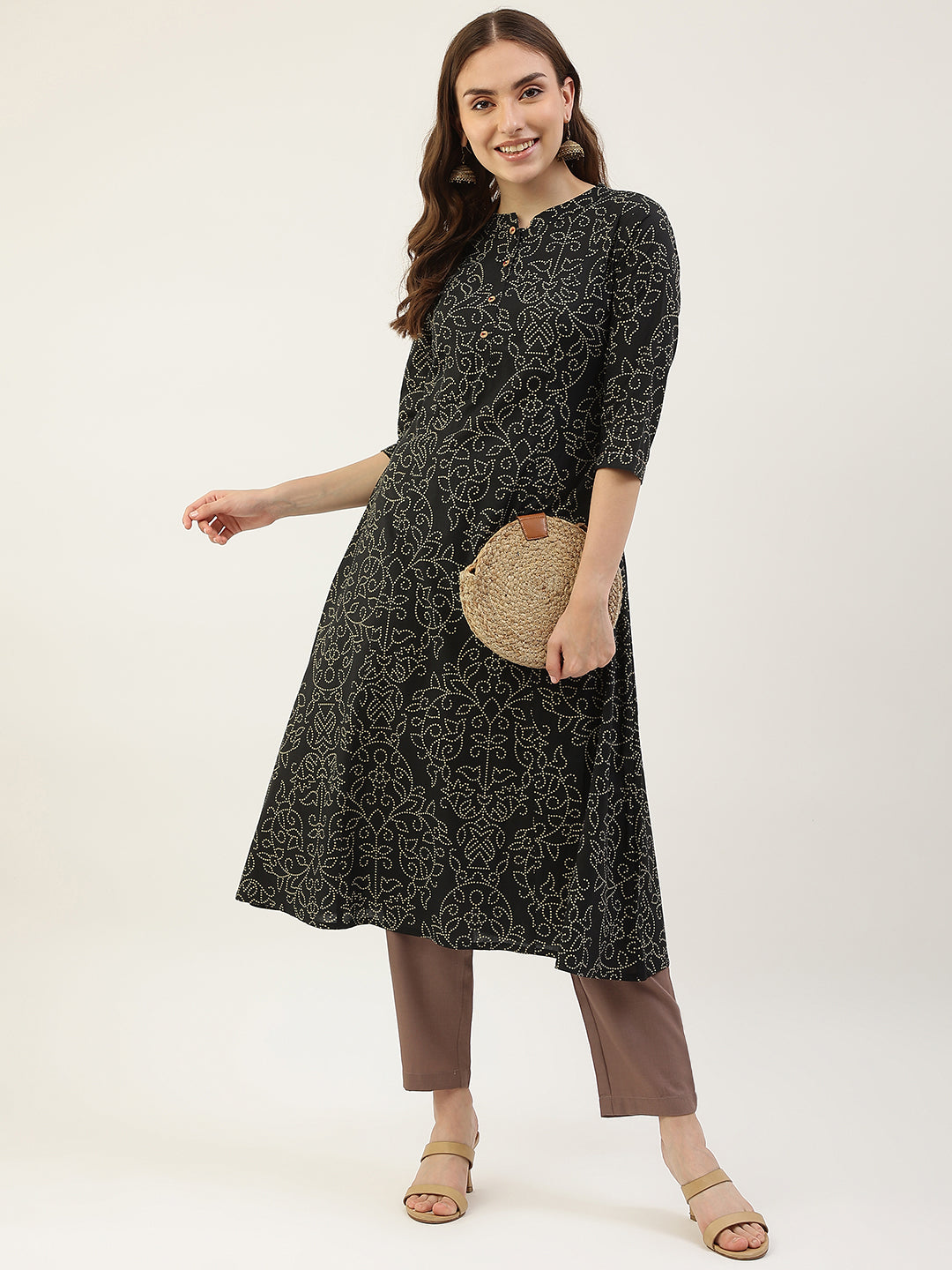 FIORRA Women's Floral Printed Blue Cotton Kaftan