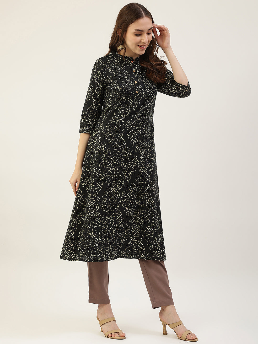 FIORRA Women's Floral Printed Blue Cotton Kaftan