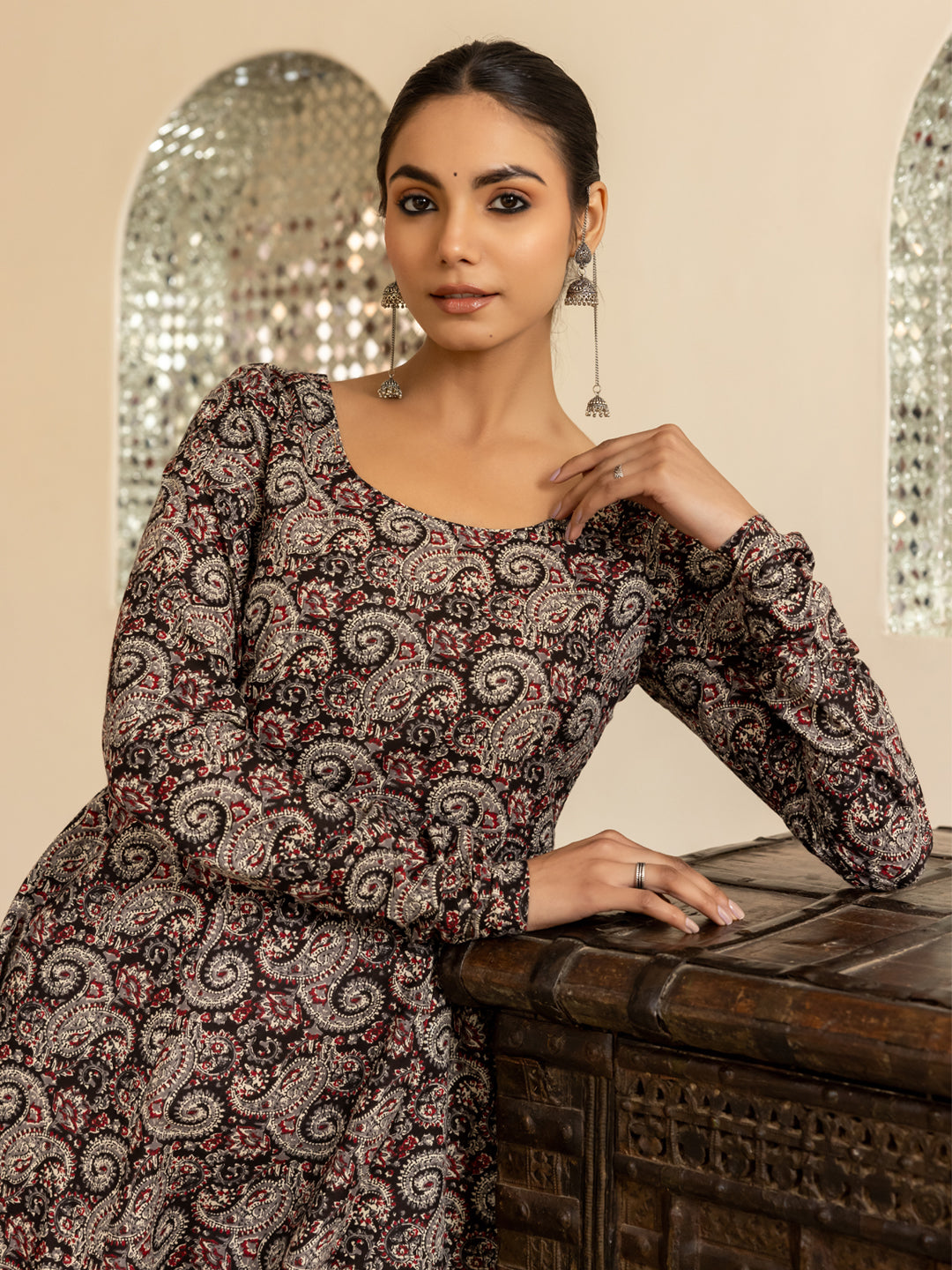 FIORRA Women's Brown Paisley Printed Cotton Anarkali Kurta