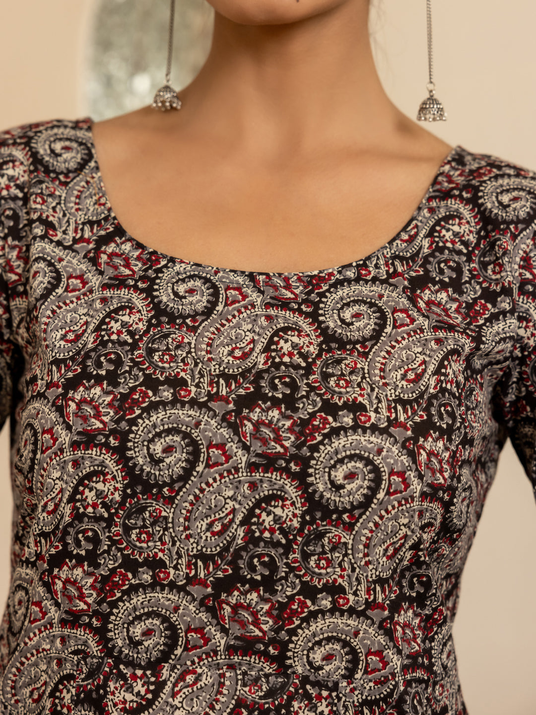 FIORRA Women's Brown Paisley Printed Cotton Anarkali Kurta