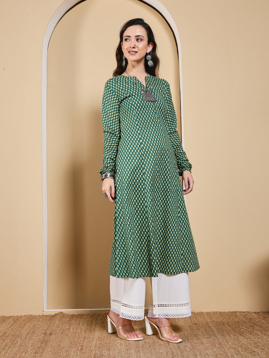 FIORRA Women’s Turquoise Floral Printed Anarkali Kurta