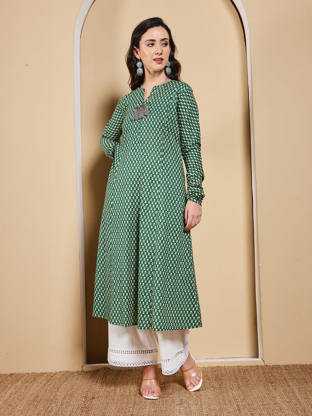 FIORRA Women’s Turquoise Floral Printed Anarkali Kurta