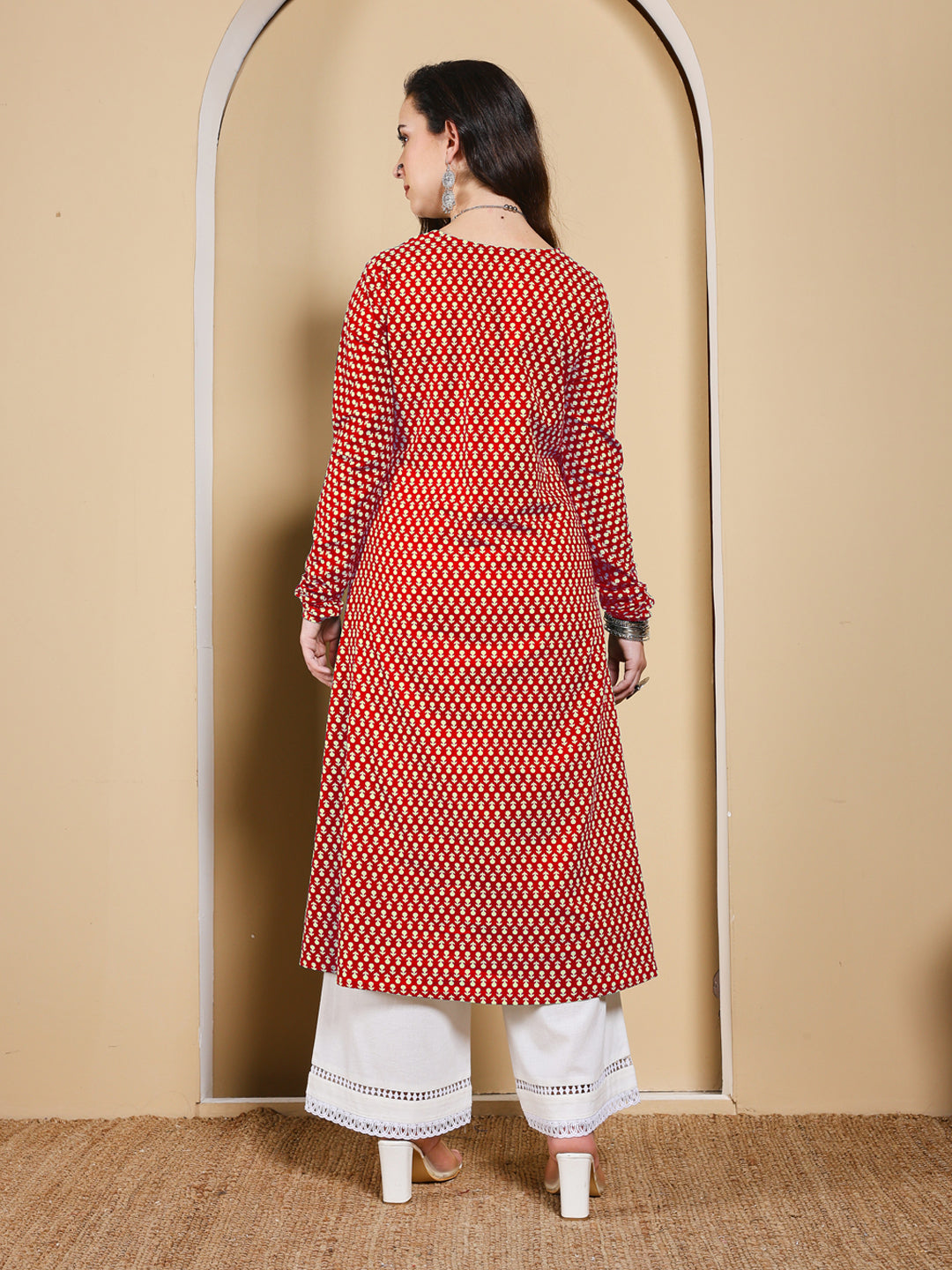 FIORRA Women’s Red Floral Printed Anarkali Kurta