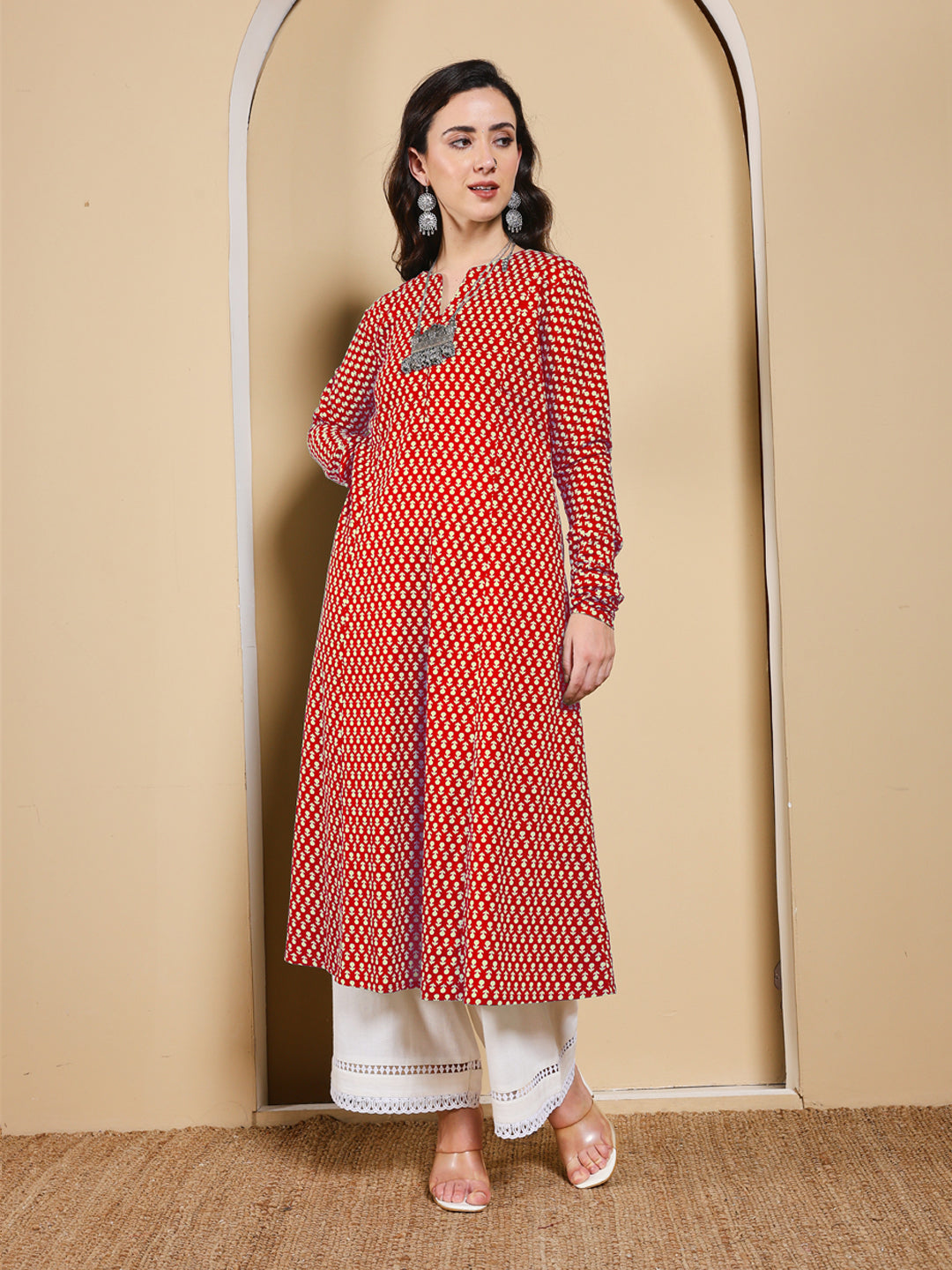 FIORRA Women’s Red Floral Printed Anarkali Kurta